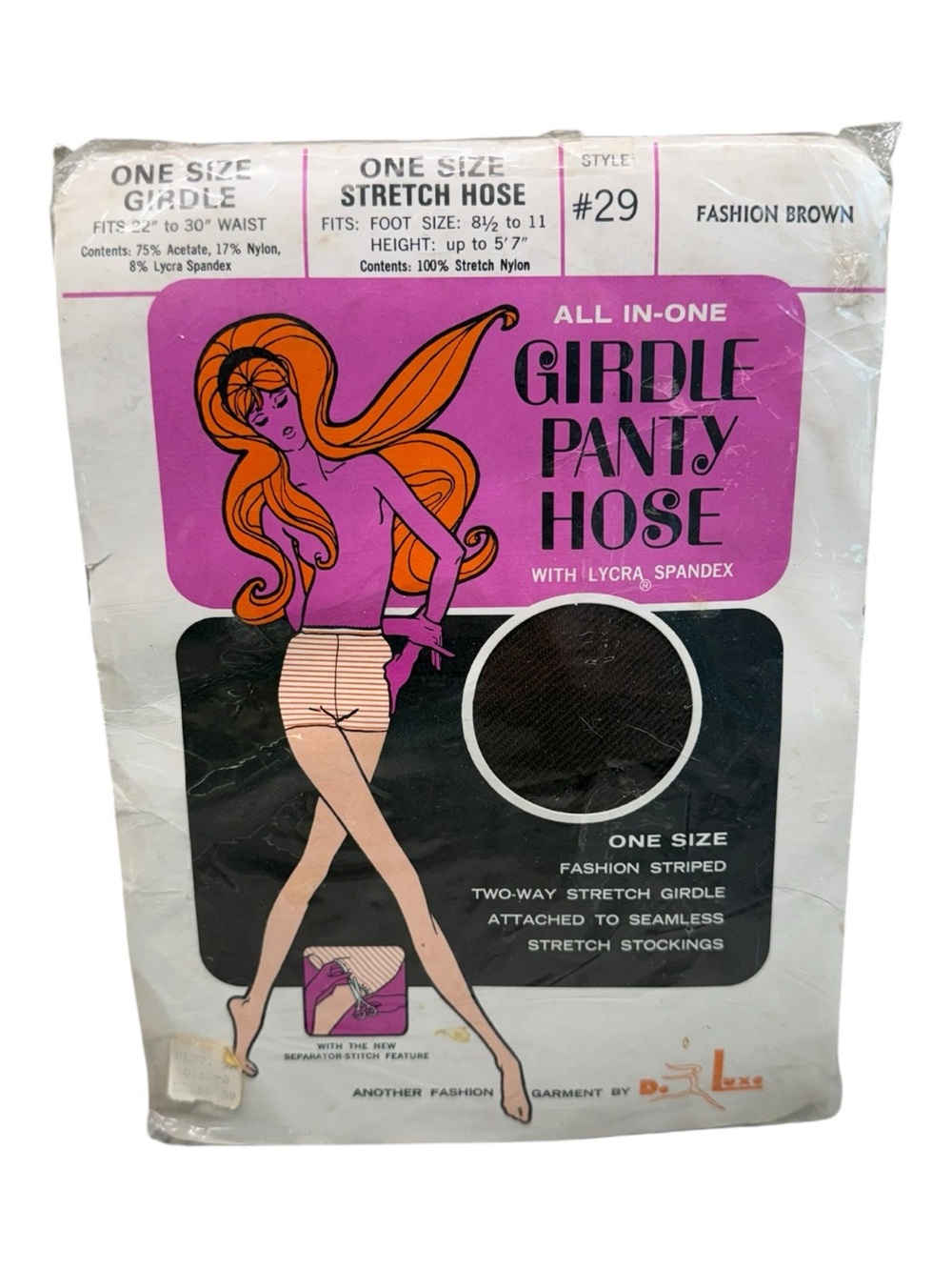 Vintage De Luxe Fashion Striped Two-way Stretch Girdle Pantyhose One Size Brown